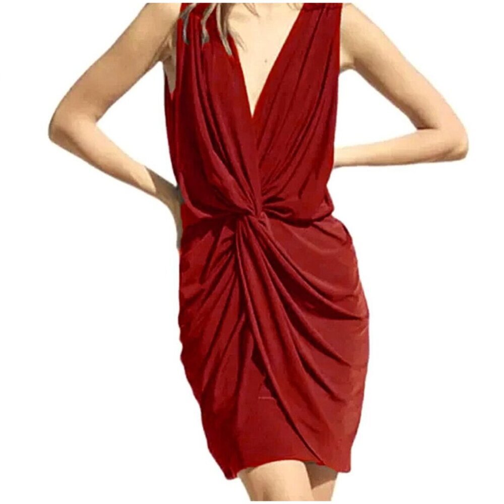 NWT Misa Los Angeles Leza Jersey Red Sleeveless Dress V-Neck Twisted Waist Mini